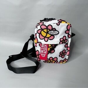 PETAL and Peacocks White Peace Sign Floral Canvas Shoulder Crossbody Bag NWT